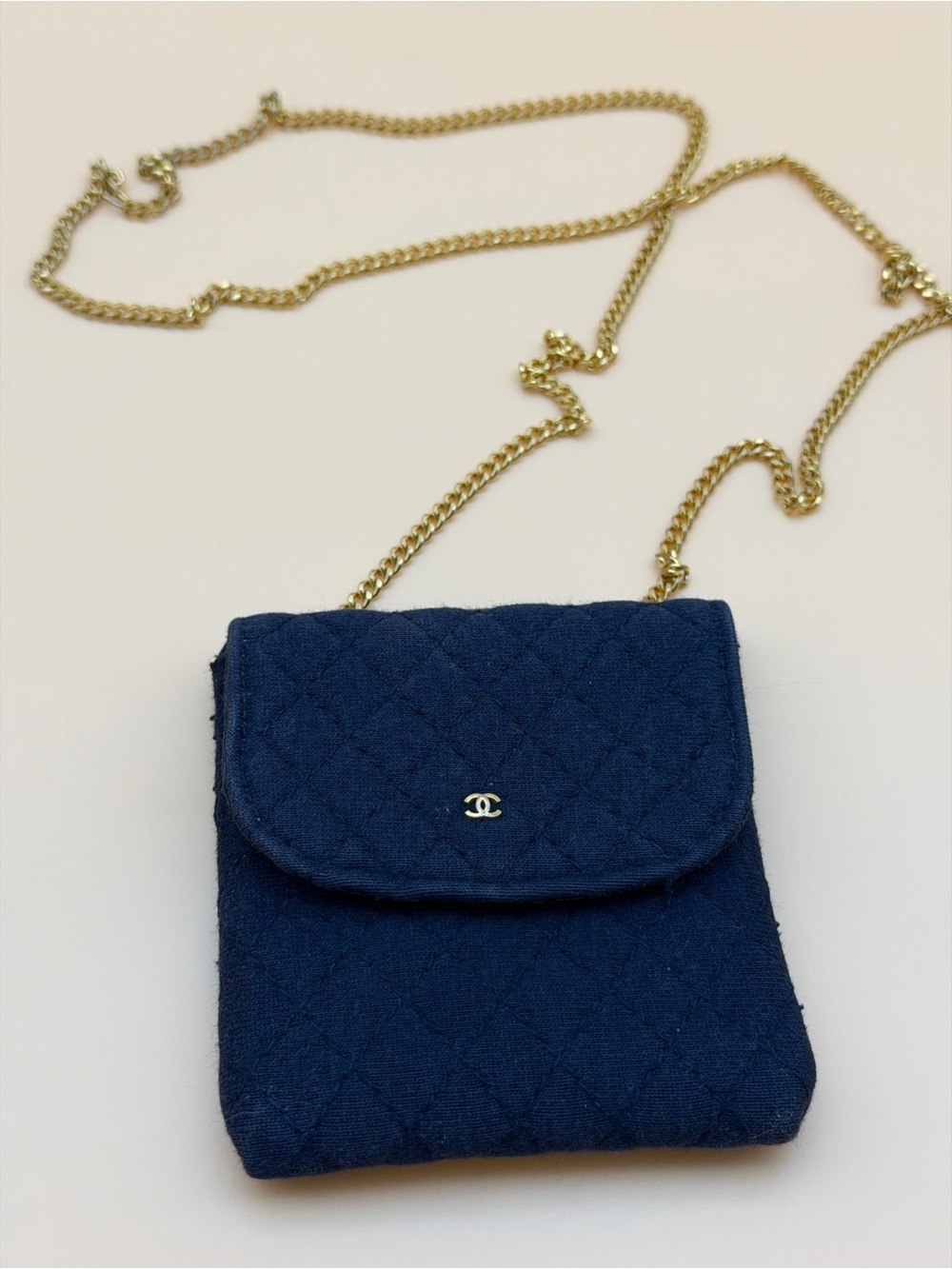 Vintage CHANEL Quilted Navy Mini Flap Micro Pouch Chain Bag